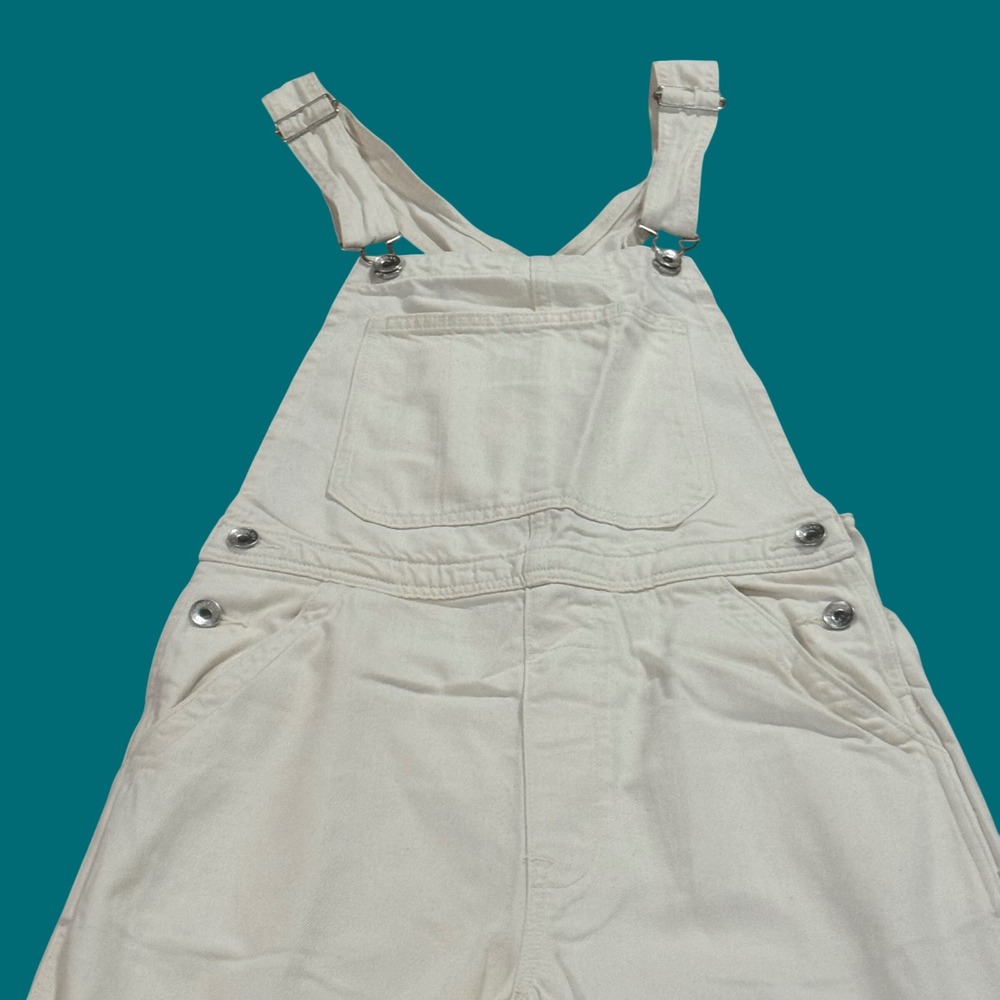 Everlane Ecru Denim Curved Leg Overalls Organic Cotton Tencel Dungarees NEW